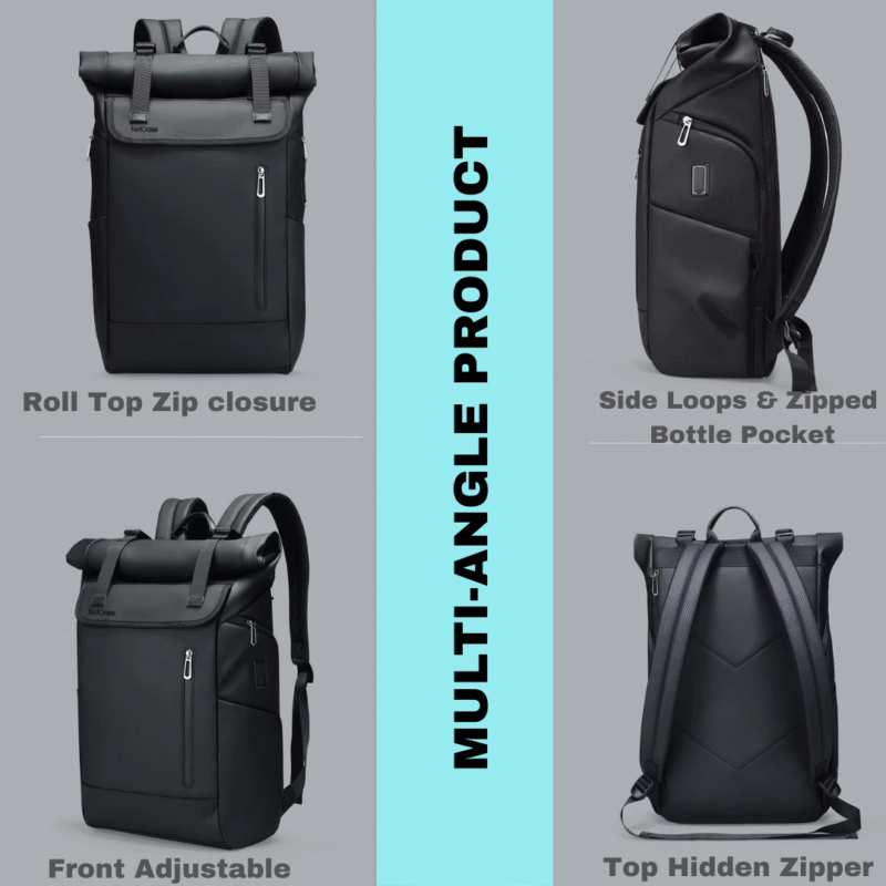 NxtOasis Roll-Top Backpack,The Perfect Travel Companion,Expandable Laptop Backpack, 20L to 30L Capacity, USB Port, 43.2 cm (17 inch) Compatible, Black - Image 4