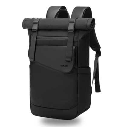 NxtOasis Laptop Backpack, Roll-Top Design, Large Capacity, Black