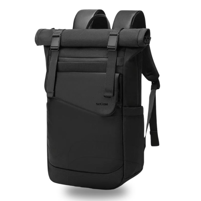 NxtOasis Laptop Backpack, Roll-Top Design, Large Capacity, Black