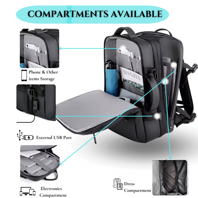 NxtOasis-Premium Backpack, Laptop Compartment, Large Capacity, Adjustable Strap, Black - Image 4