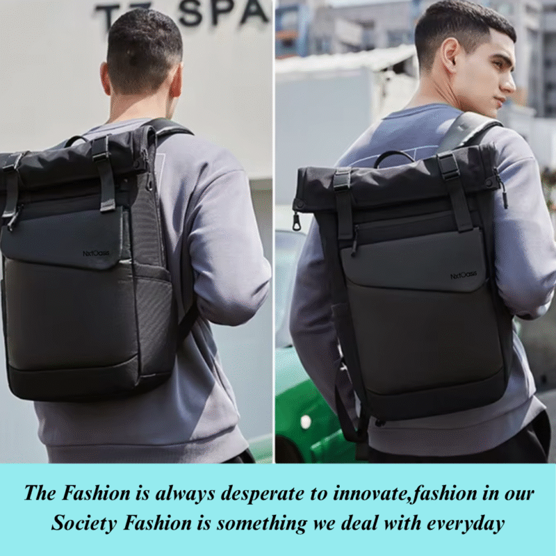 NxtOasis Laptop Backpack, Roll-Top Design, Large Capacity, Black - Image 5