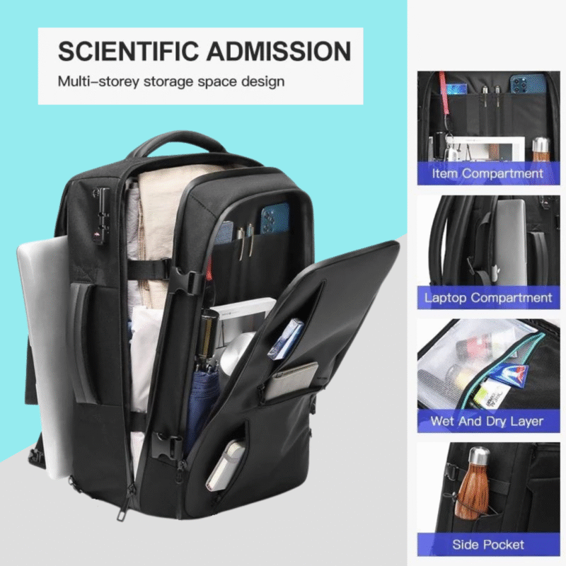 Black X-Large Travel Backpacks, NxtOasis Business Smart Professional Lightweight Backpack Extra Large 40L Flight Approved Water Resistant Durable 17" Laptop Backpacks  - Image 4