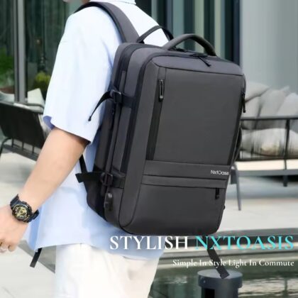 NxtOasis Expandable Laptop Backpack, 20L to 30L Capacity, USB Port, 43.2 cm (17 inch) Compatible, Black